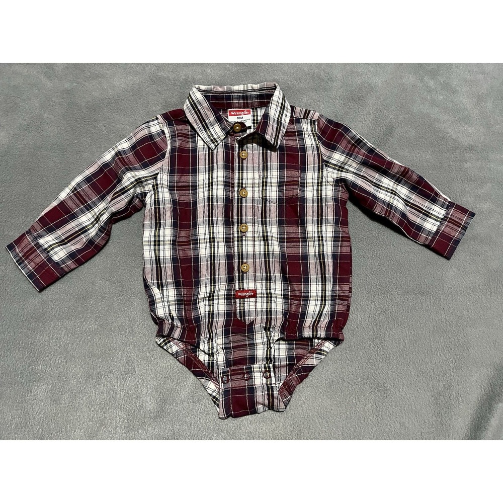 Wrangler Plaid Western One Piece Long‎ Sleeve Button/snaps Red/white 18 Month